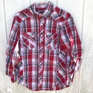 Button down plaid western shirt